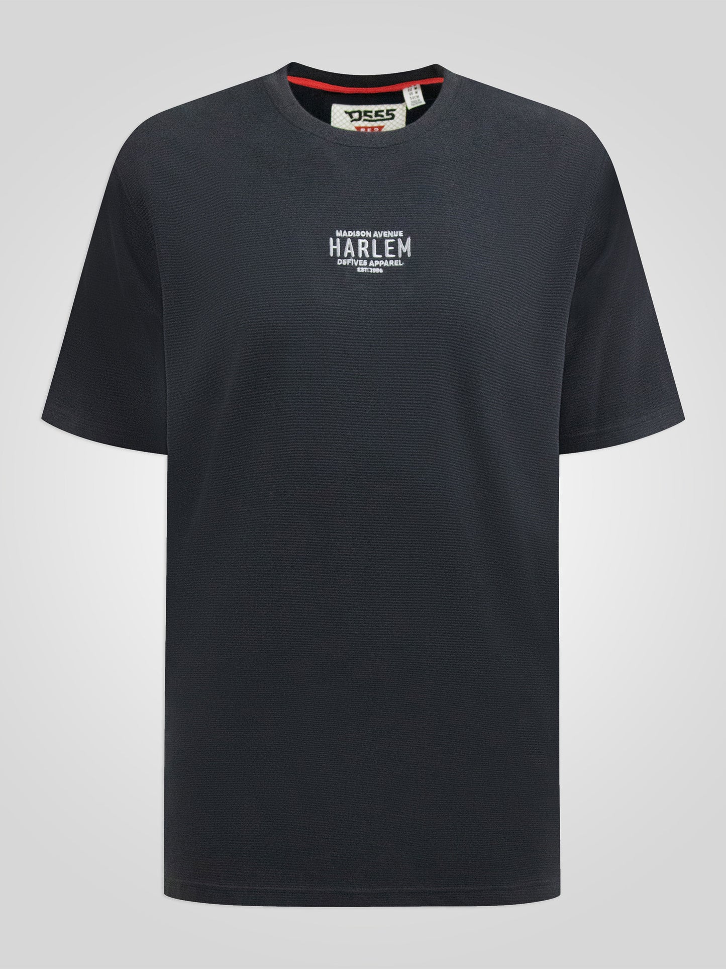 PORTSMOUTH -D555 Black High Low Ribbed Crew Neck T-Shirt with Embroidery