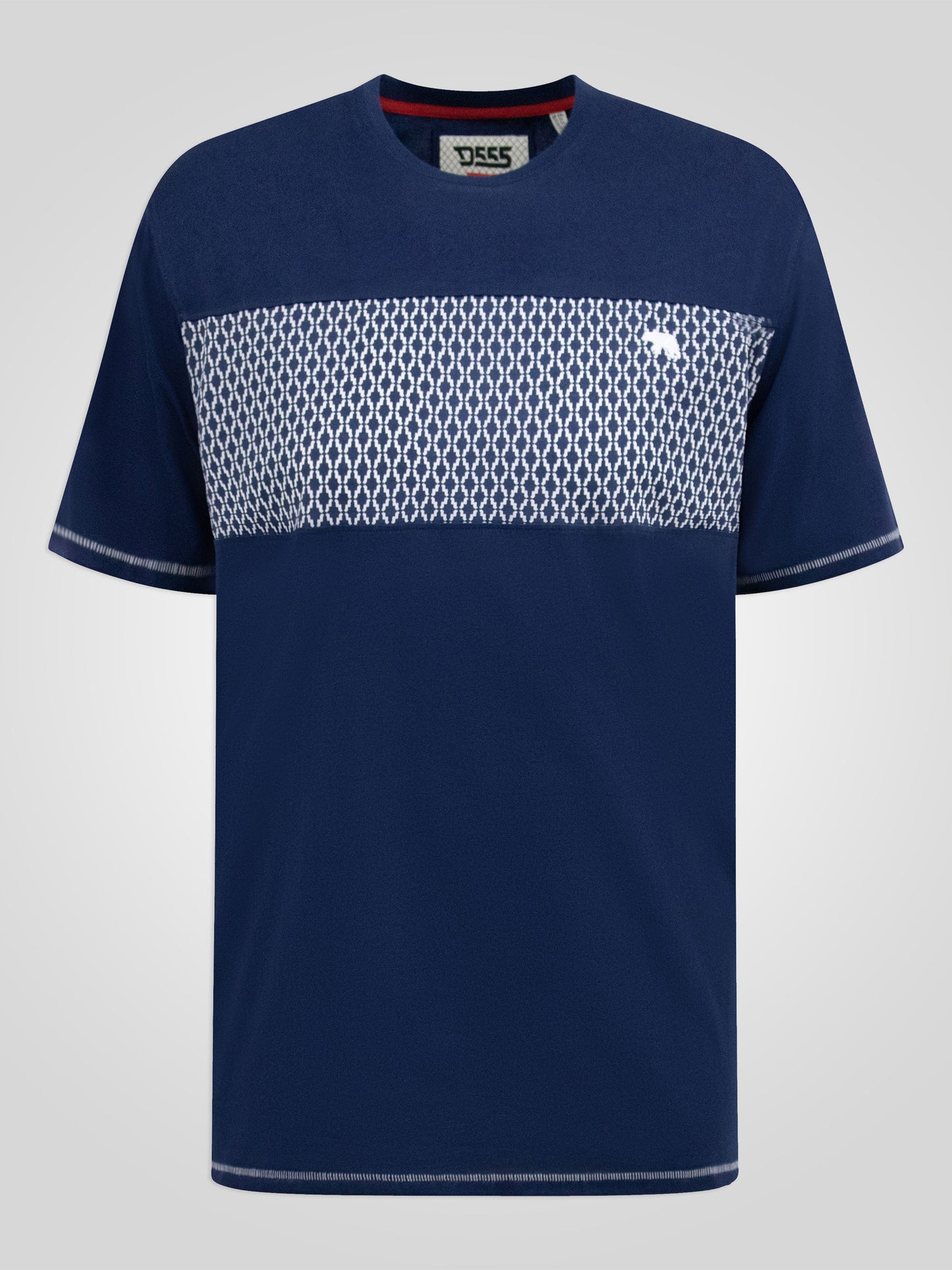 SWANSEA -D555 Navy Blue Cut and Sew Crew Neck T-Shirt