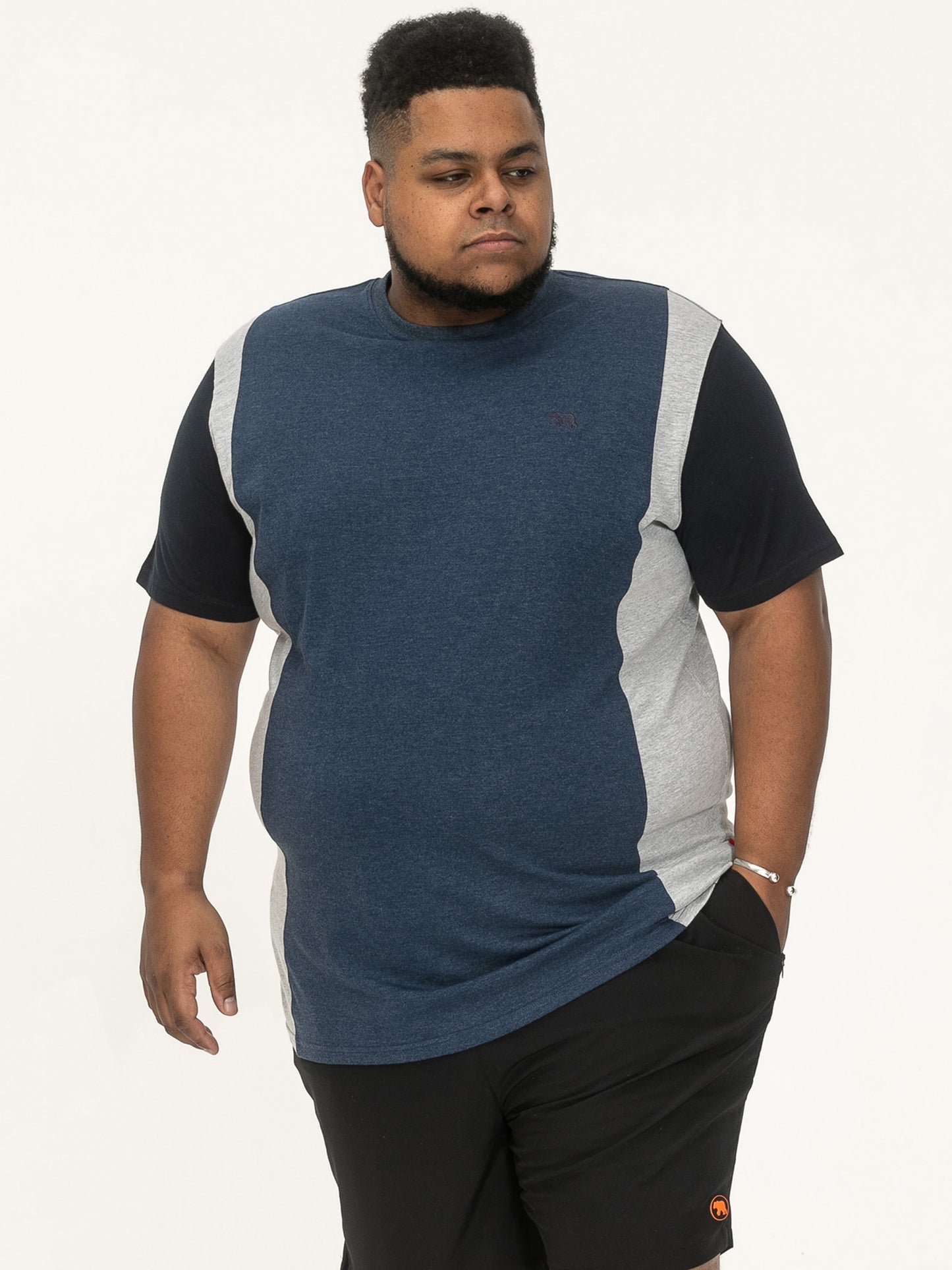 NEATH -D555 Denim Blue Cut and Sew Crew Neck T-Shirt