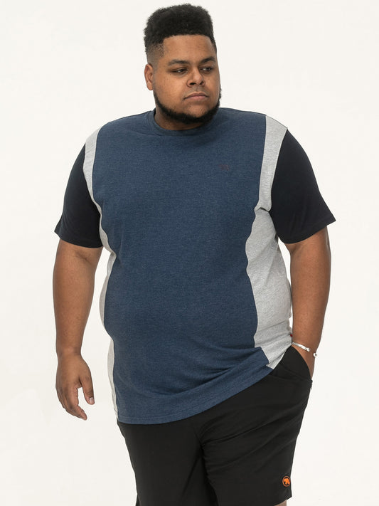 NEATH -D555 Denim Blue Cut and Sew Crew Neck T-Shirt