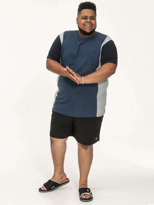 NEATH -D555 Denim Blue Cut and Sew Crew Neck T-Shirt