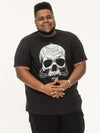 HUCKNALL -D555 Washed Black Skull Monochrome Printed Crew Neck T-Shirt