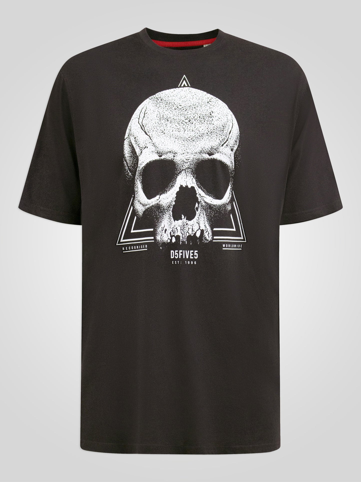 HUCKNALL -D555 Washed Black Skull Monochrome Printed Crew Neck T-Shirt