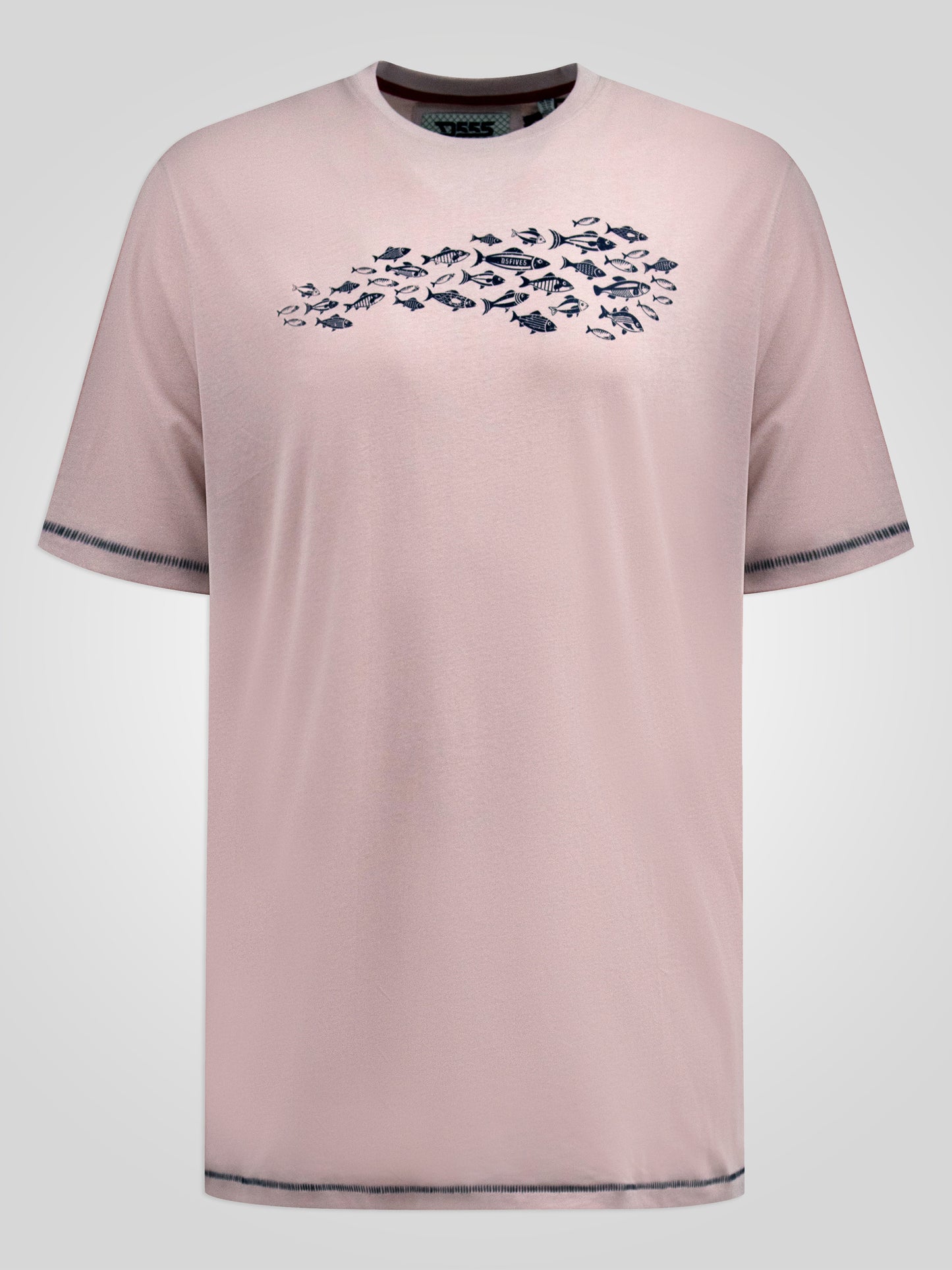 BOURNEMOUTH -D555 Dusty Pink Shoal Of Fish Printed Crew Neck T-Shirt