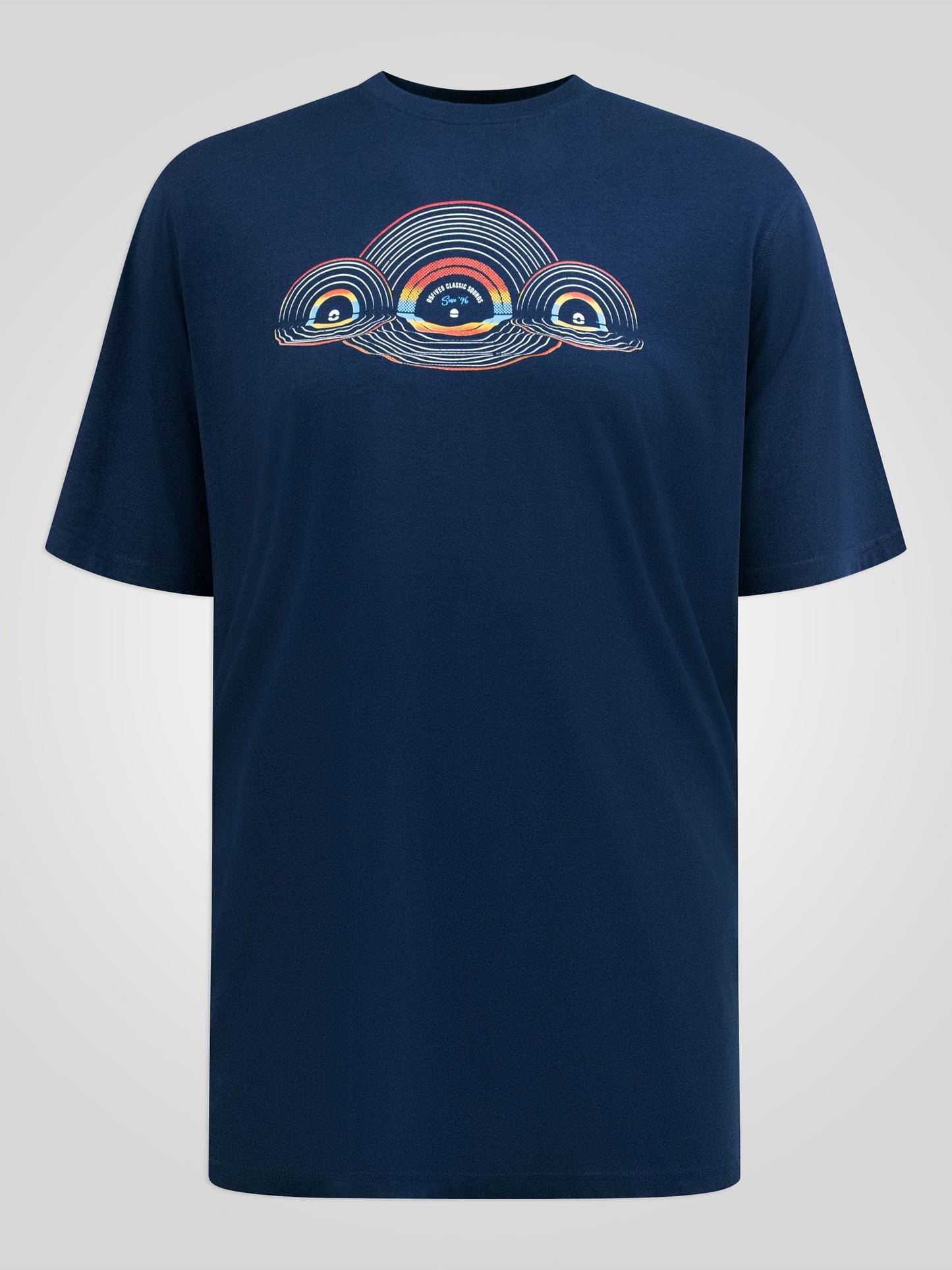 CHELTENHAM -D555 French Navy Blue Record with Reflection Print Crew Neck T-Shirt