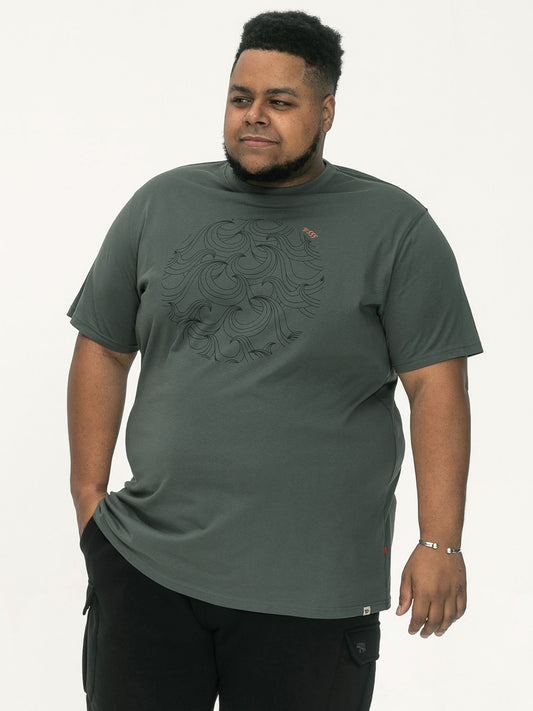 POOLE -D555 Khaki Green Circle Wave Printed Crew Neck T-Shirt