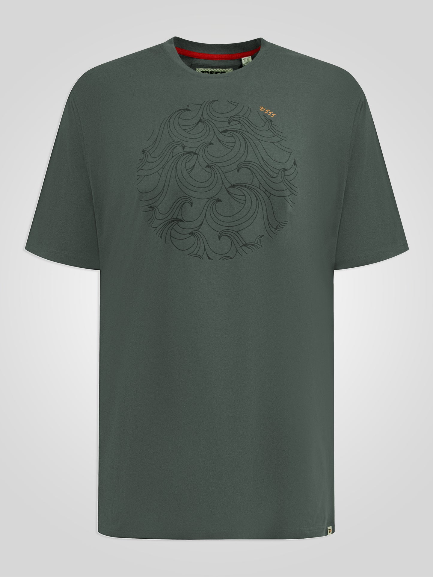 POOLE -D555 Khaki Green Circle Wave Printed Crew Neck T-Shirt
