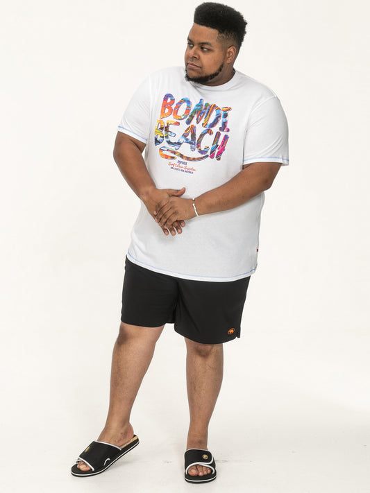 SYDNEY -D555 White Multi Coloured Bondi Beach Printed Crew Neck T-Shirt