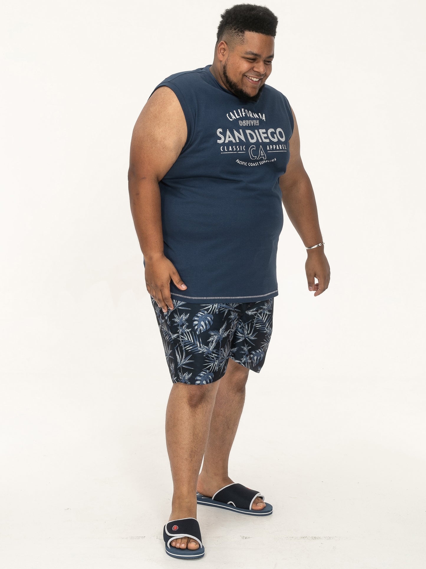 HAVANT -D555 French Navy Blue San Diego Printed Sleeveless T-Shirt