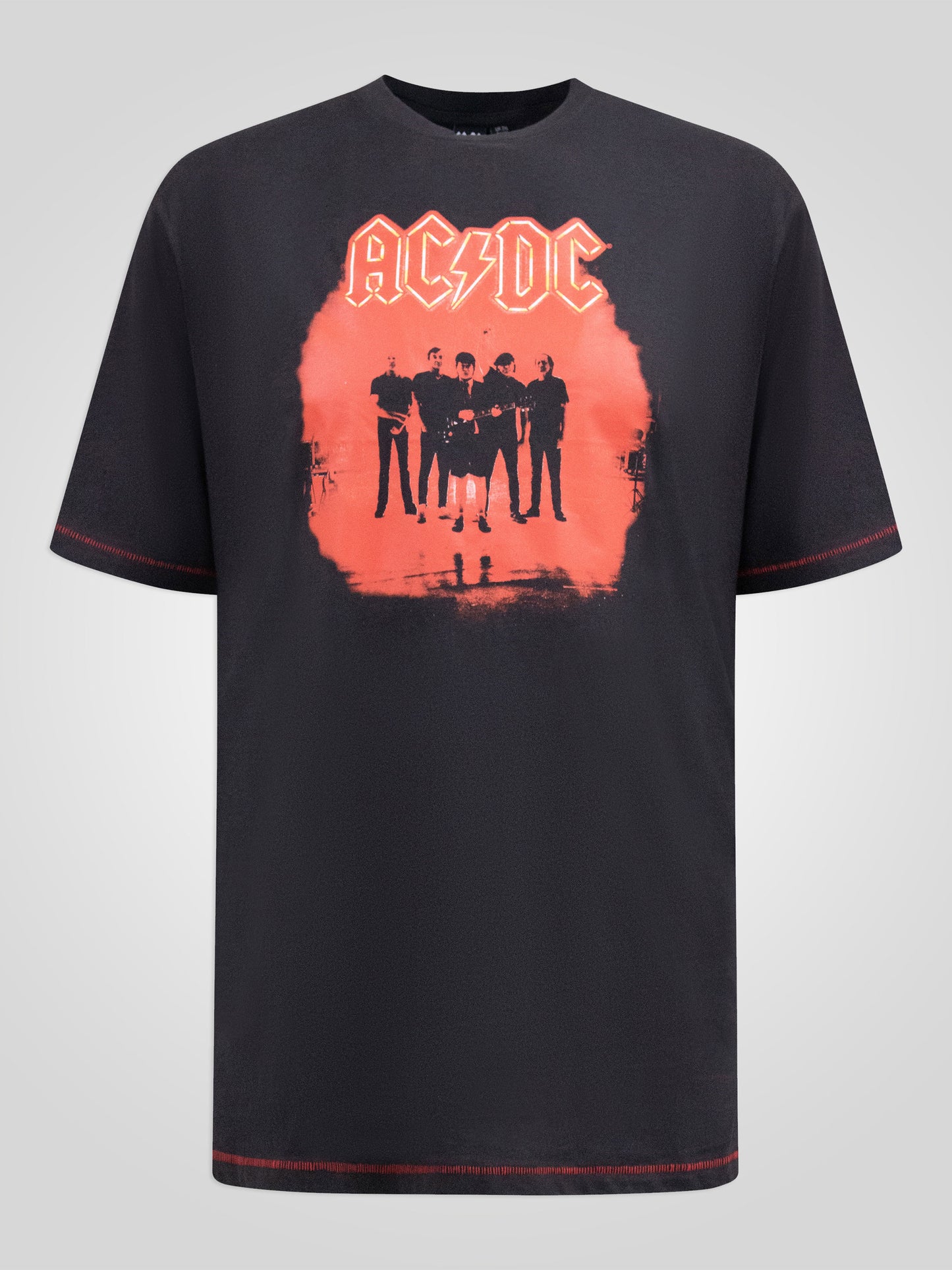 UXBRIDGE -D555 Washed Black Official Licensed Acdc Band Print Crew Neck T-Shirt