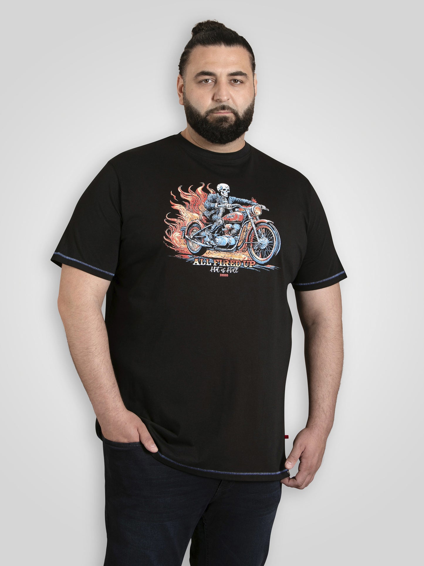 DEWSBURY -D555 Black Skeleton On Bike Printed Crew Neck T-Shirt