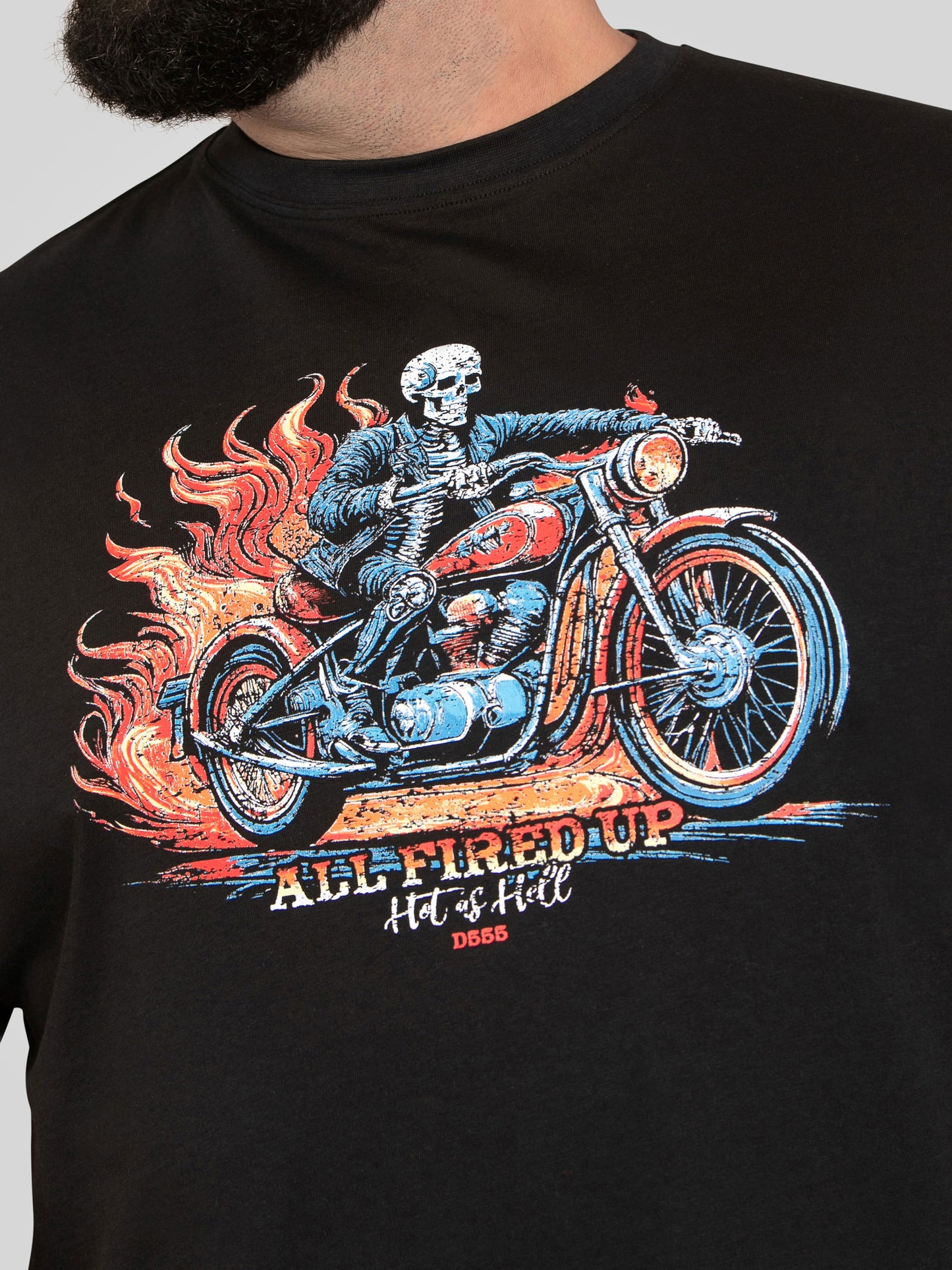 DEWSBURY -D555 Black Skeleton On Bike Printed Crew Neck T-Shirt