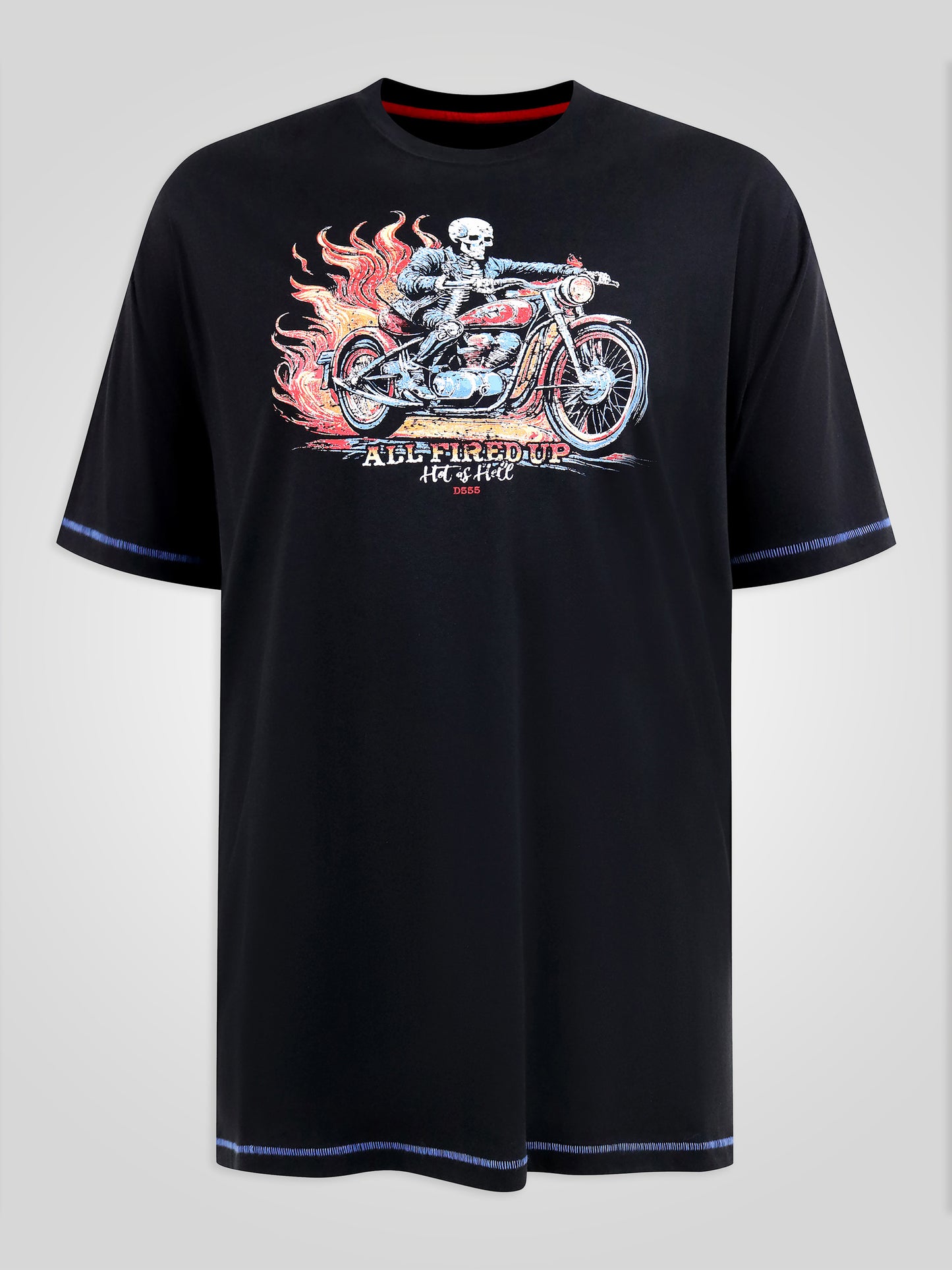 DEWSBURY -D555 Black Skeleton On Bike Printed Crew Neck T-Shirt