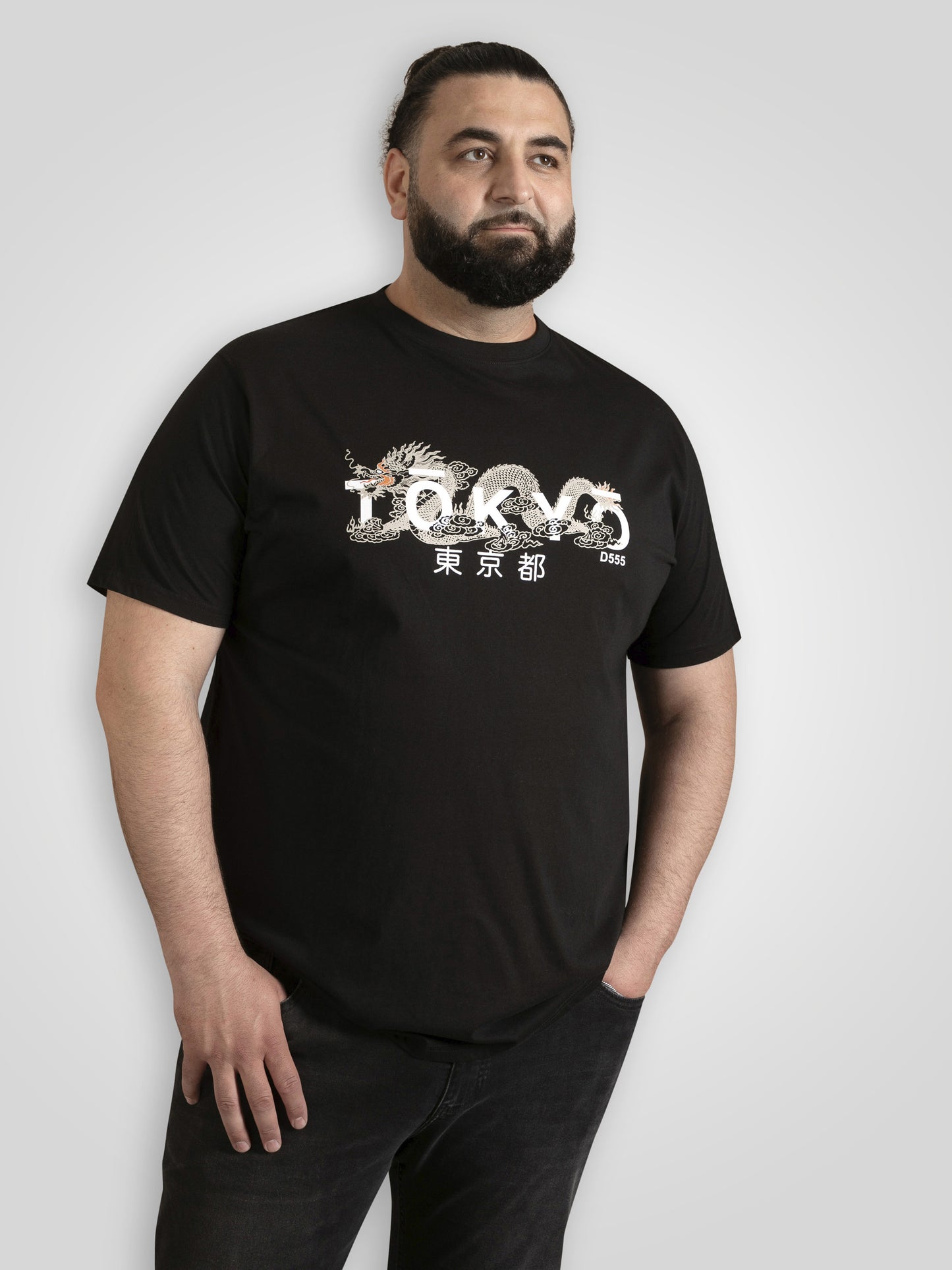 GINZA -D555 Black Tokyo with Dragon Printed Crew Neck T-Shirt