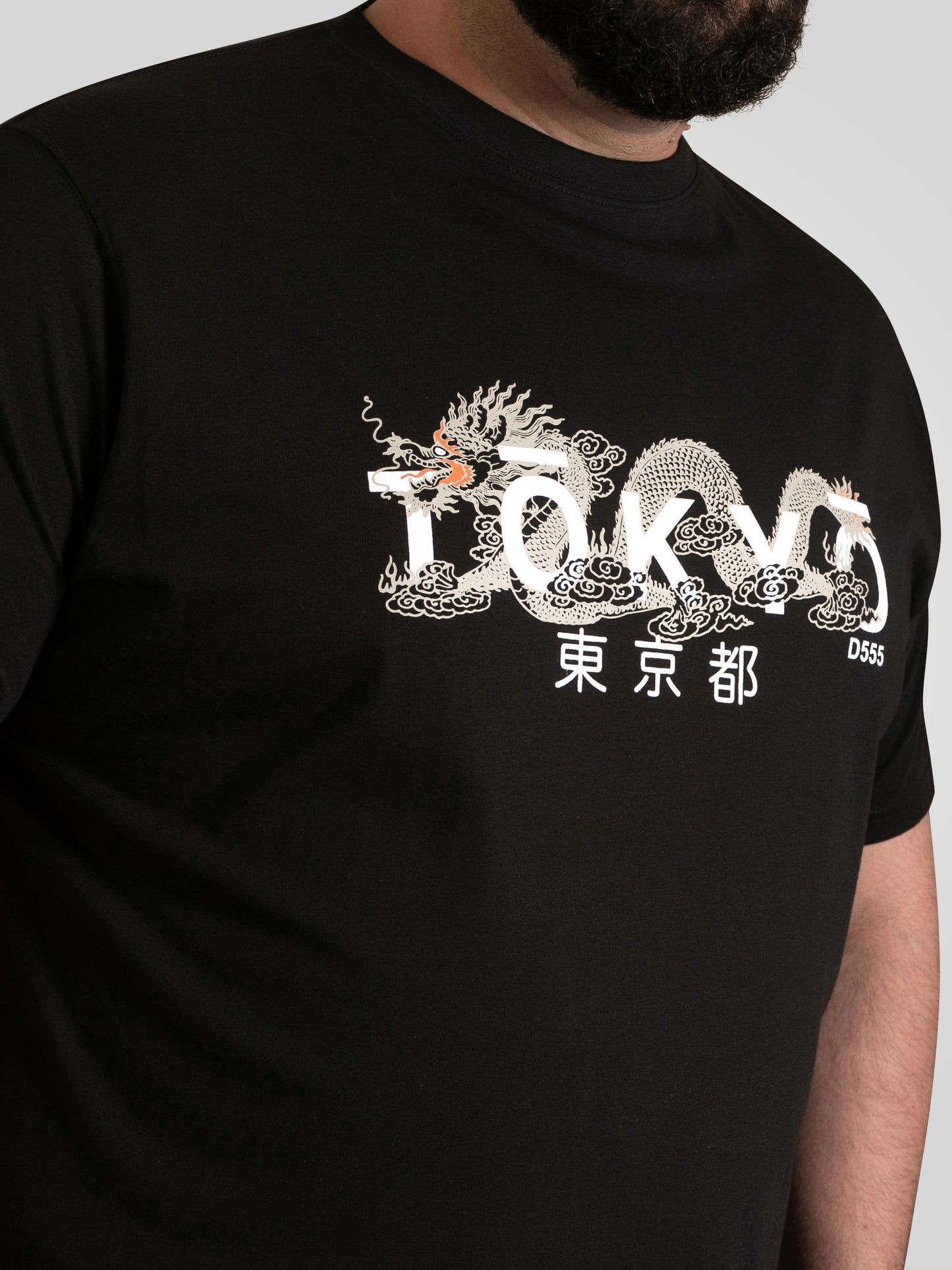 GINZA -D555 Black Tokyo with Dragon Printed Crew Neck T-Shirt
