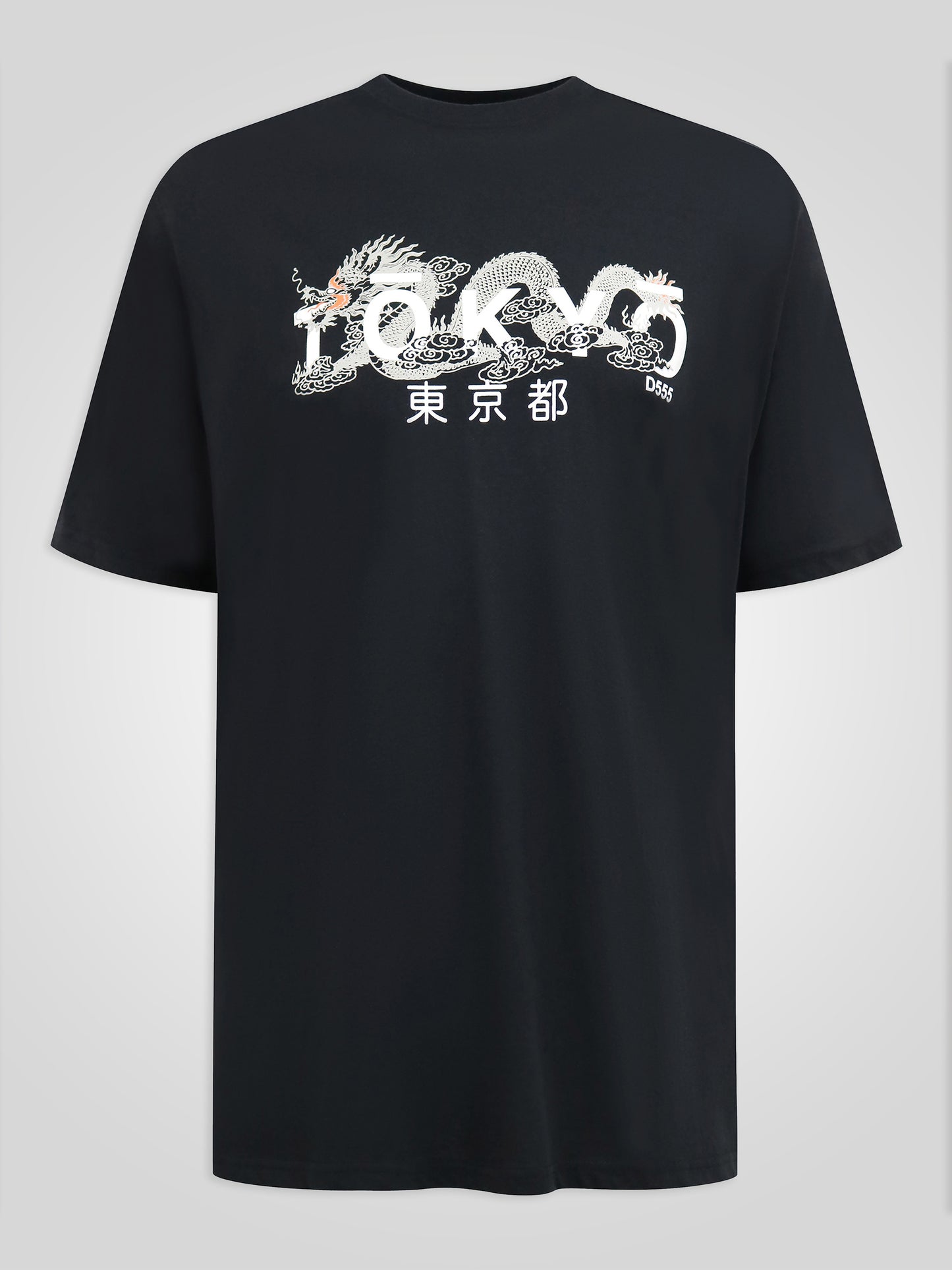 GINZA -D555 Black Tokyo with Dragon Printed Crew Neck T-Shirt