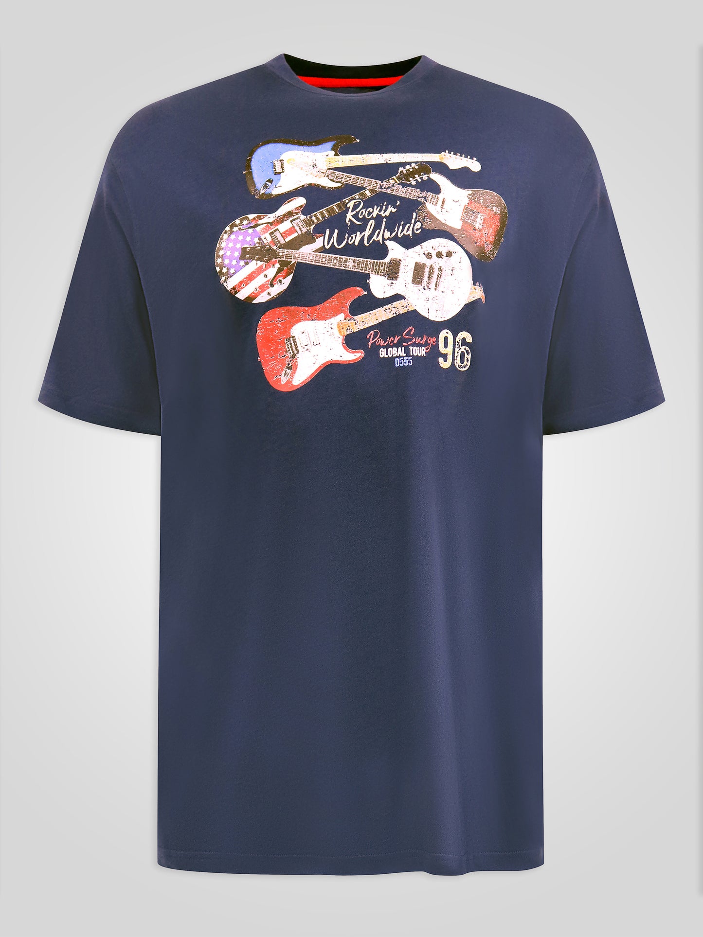 LIVERPOOL -D555 Navy Blue Rockin' World Tour Guitar Printed Crew Neck T-Shirt