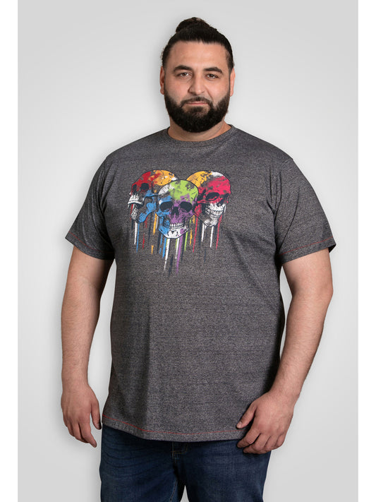 COALVILLE -D555 Navy Blue Twist Skulls with Coloured Drips Printed T-Shirt