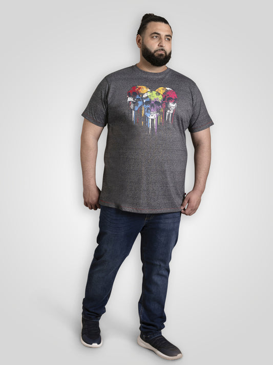 COALVILLE -D555 Navy Blue Twist Skulls with Coloured Drips Printed T-Shirt