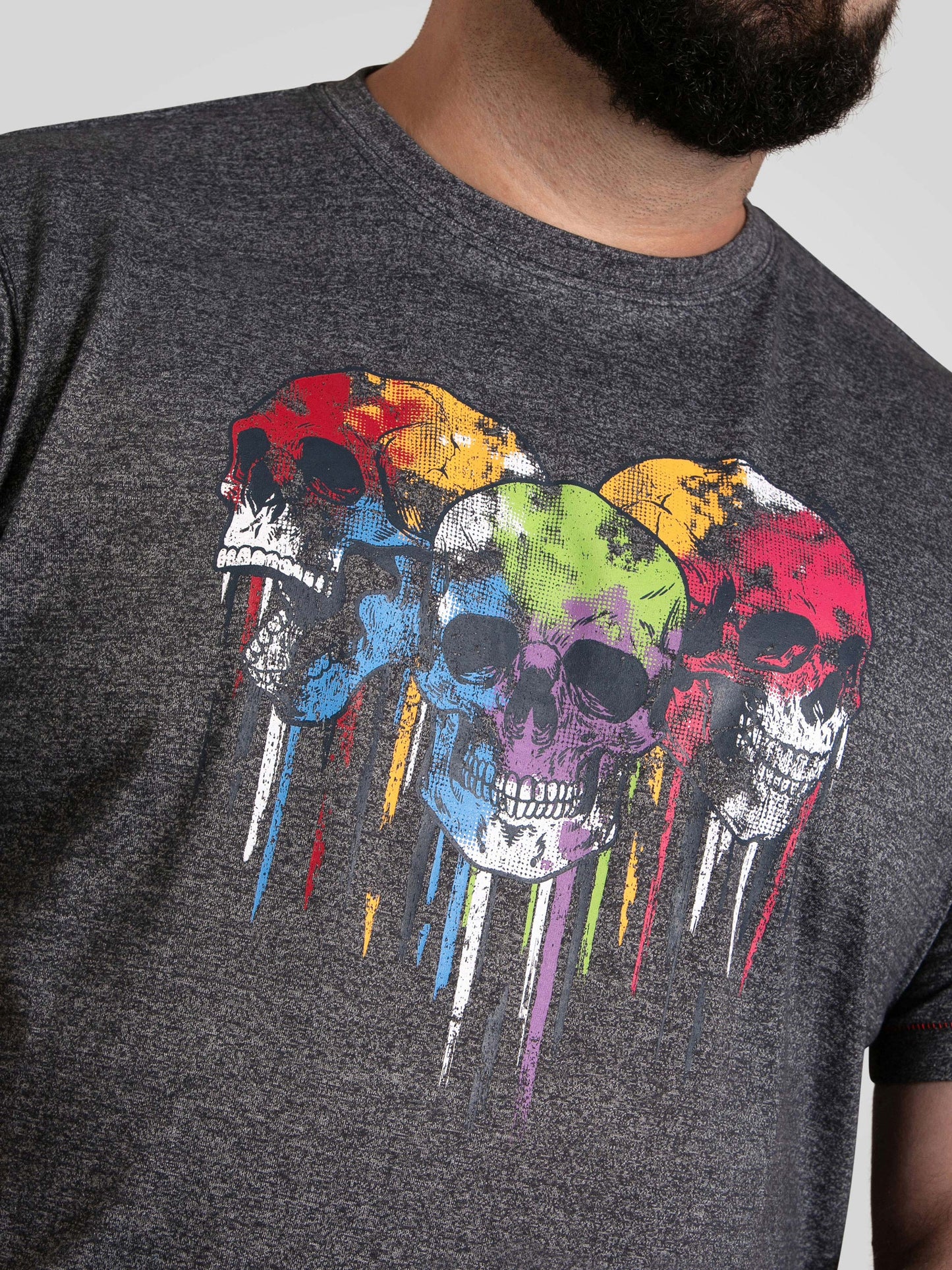 COALVILLE -D555 Navy Blue Twist Skulls with Coloured Drips Printed T-Shirt