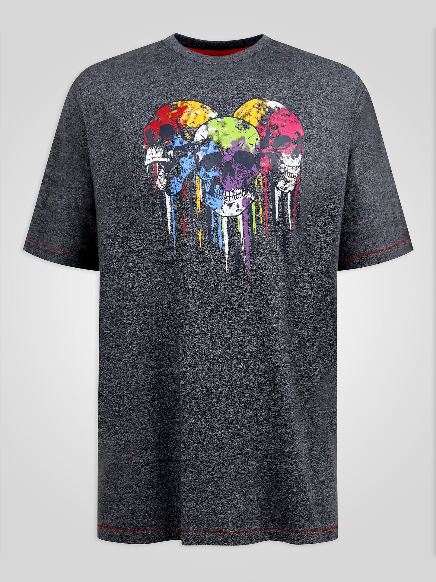 COALVILLE -D555 Navy Blue Twist Skulls with Coloured Drips Printed T-Shirt