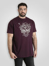 GRIMSBY -D555 Burgundy Rock 'N' Roll Skull Printed Crew Neck T-Shirt