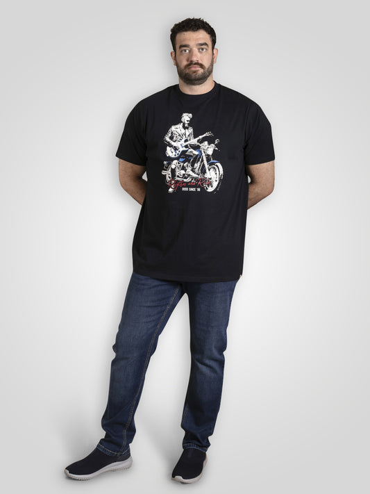 DERBY -D555 Dark Navy Blue Rhythm and Rides Motorbike Printed Crew Neck T-Shirt