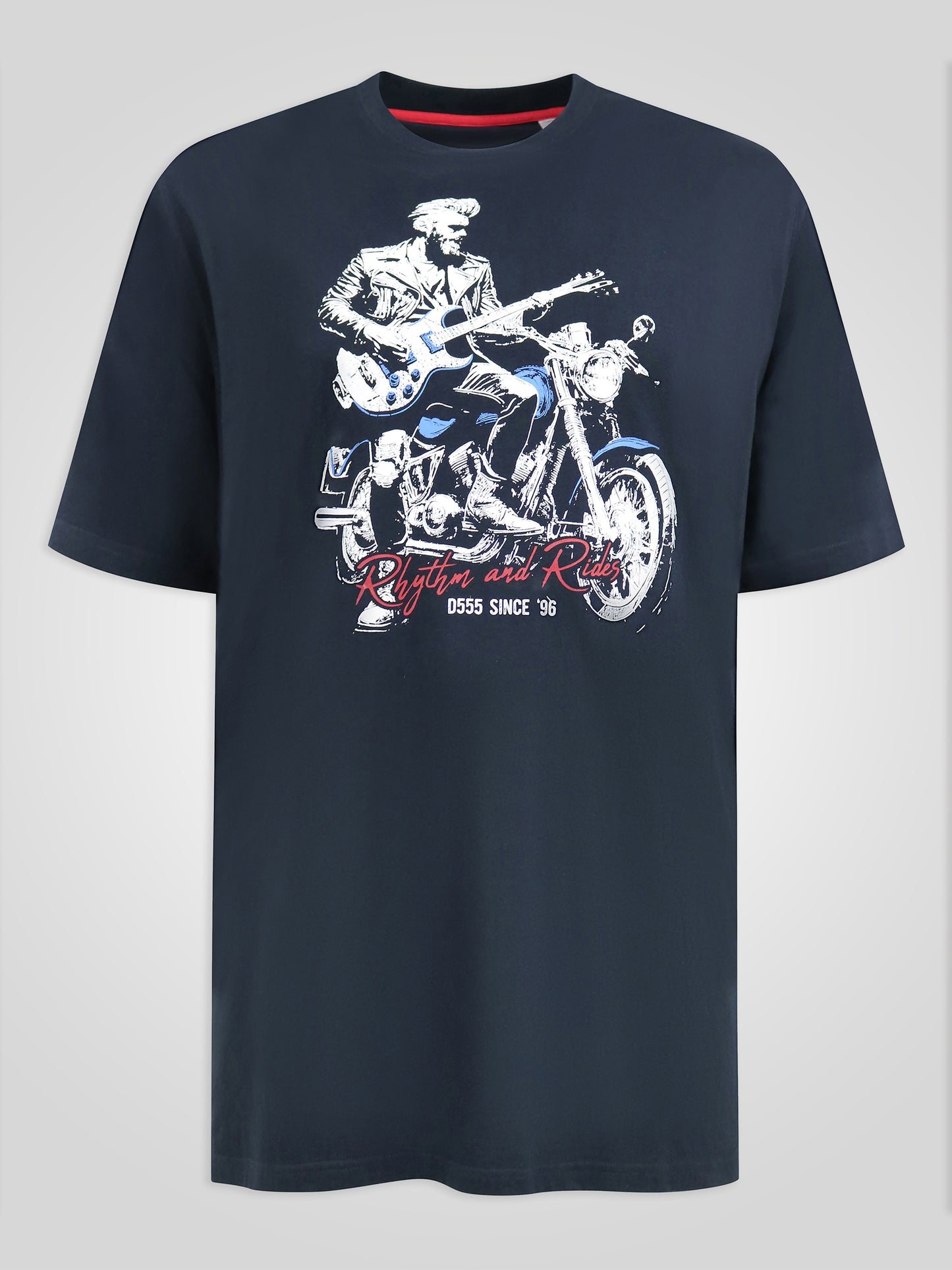DERBY -D555 Dark Navy Blue Rhythm and Rides Motorbike Printed Crew Neck T-Shirt