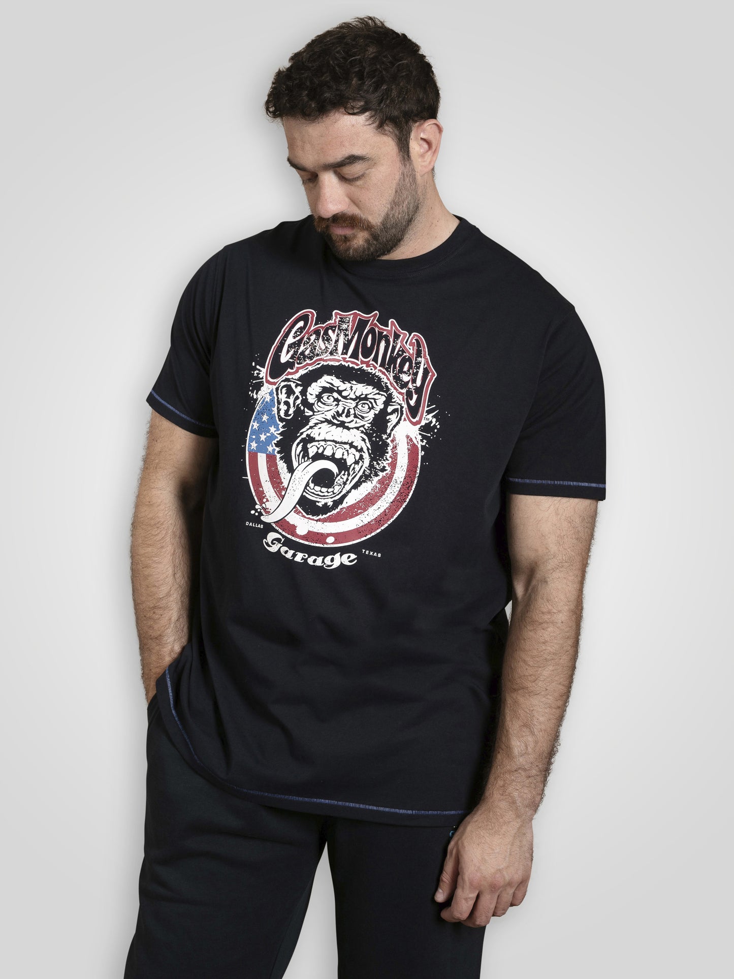 BIRKENHEAD -D555 Navy Blue Official Licensed Gas Monkey American Flag T-Shirt