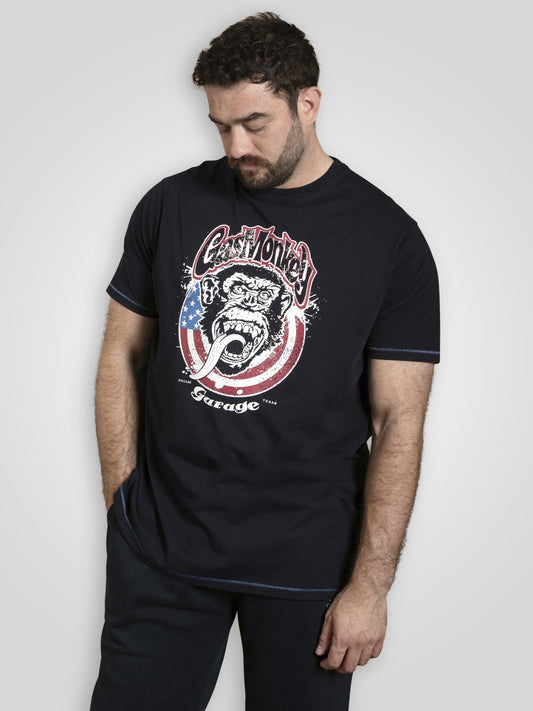 BIRKENHEAD -D555 Navy Blue Official Licensed Gas Monkey American Flag T-Shirt