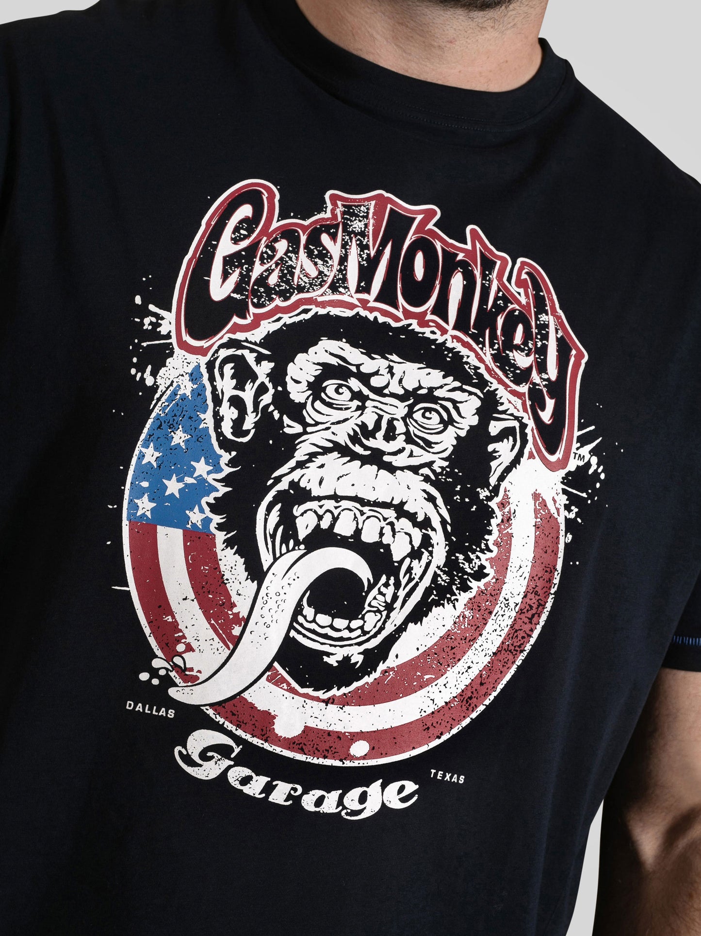 BIRKENHEAD -D555 Navy Blue Official Licensed Gas Monkey American Flag T-Shirt
