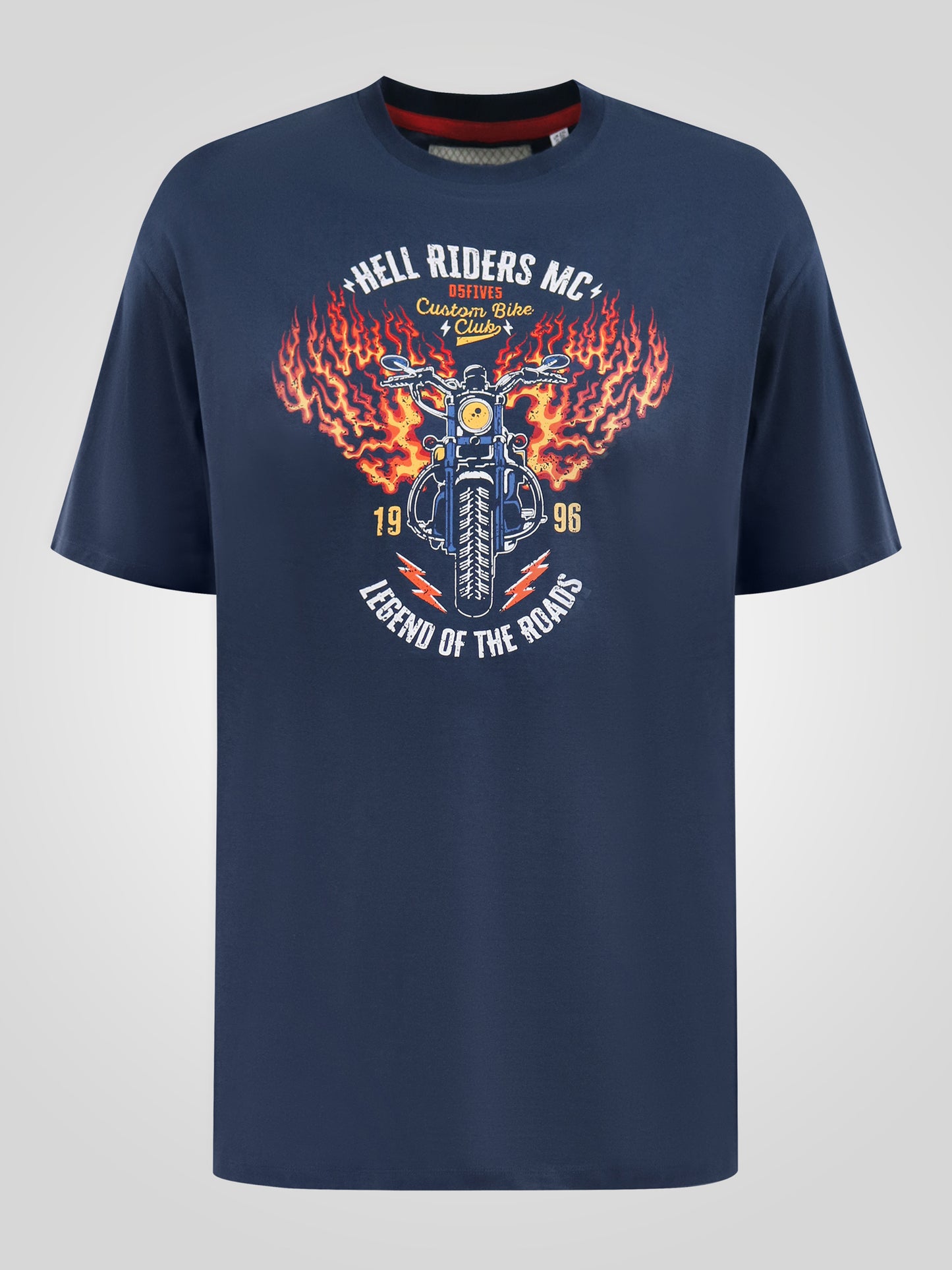 HOCKNEY -D555 French Navy Motorbike With Flame Wings Printed Crew Neck T-Shirt