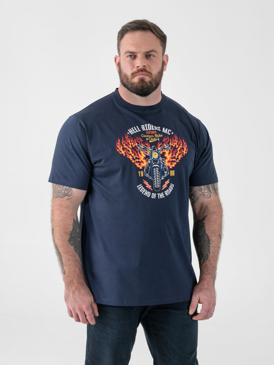 HOCKNEY -D555 French Navy Motorbike With Flame Wings Printed Crew Neck T-Shirt