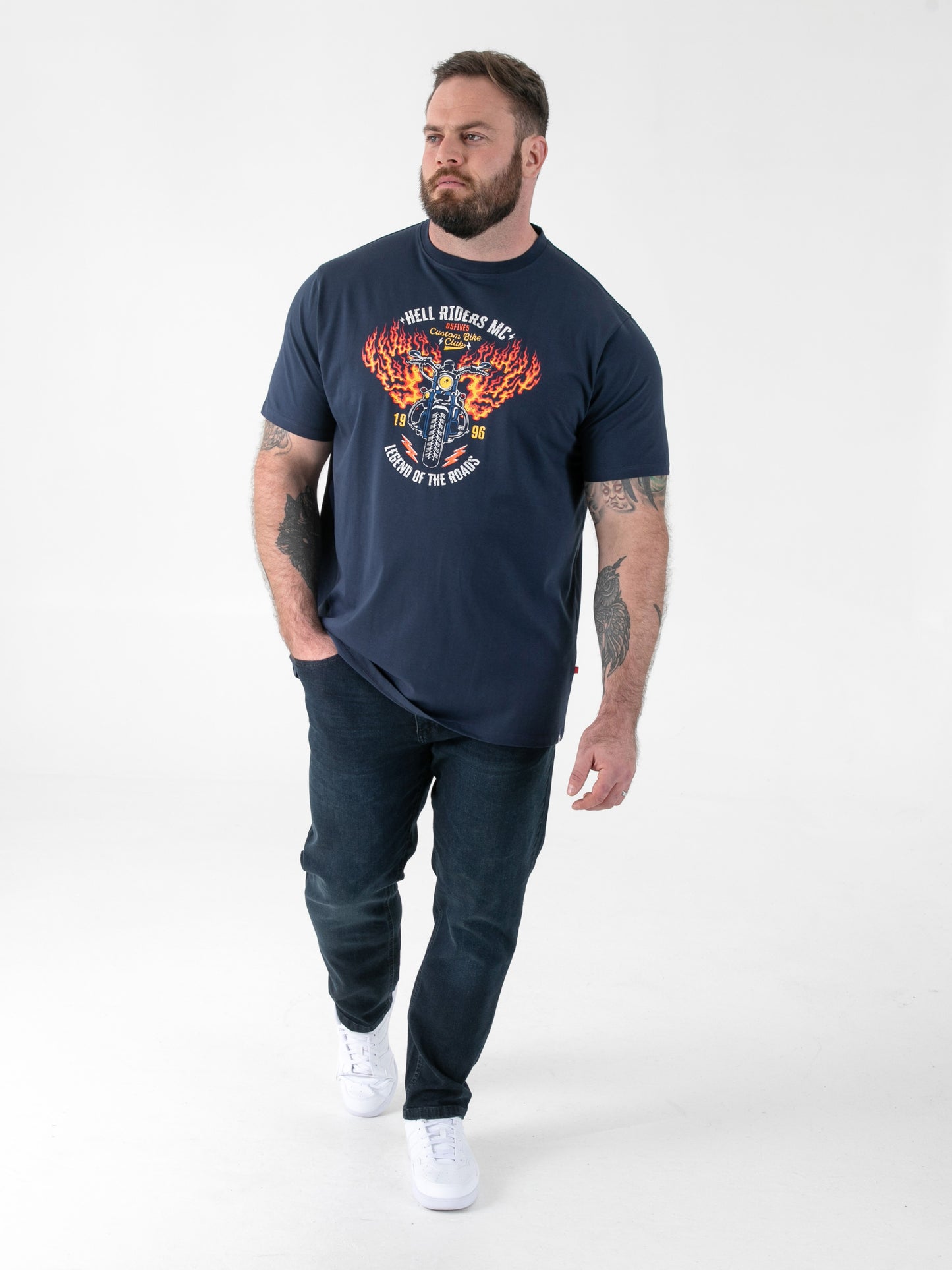 HOCKNEY -D555 French Navy Motorbike With Flame Wings Printed Crew Neck T-Shirt