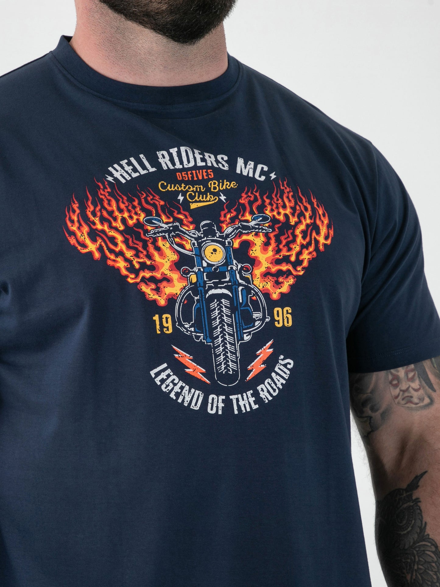 HOCKNEY -D555 French Navy Motorbike With Flame Wings Printed Crew Neck T-Shirt