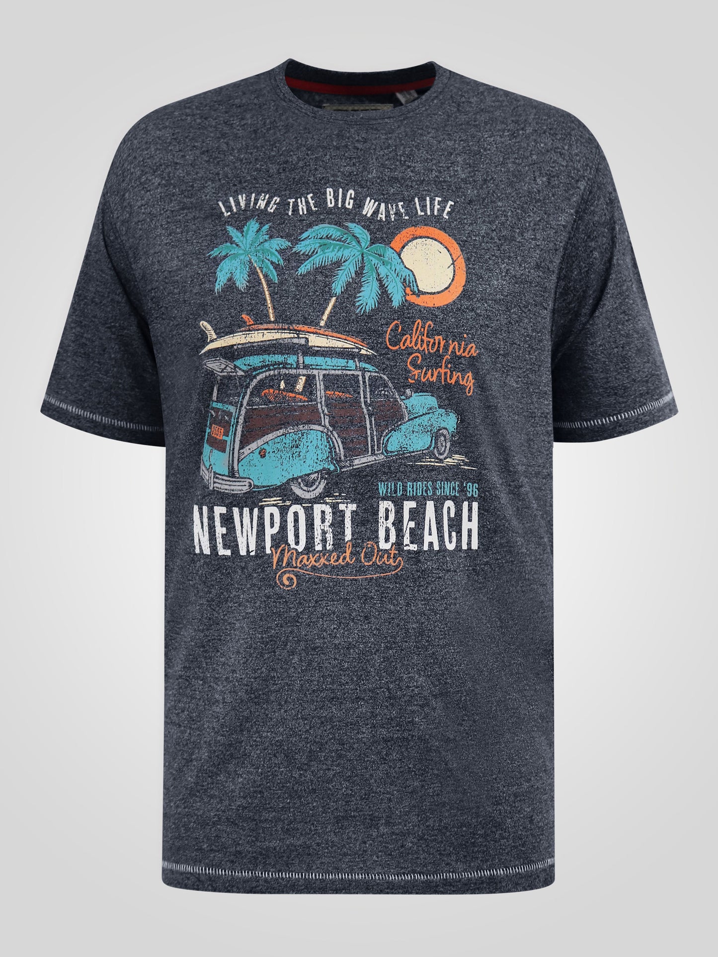 MOYLES -D555 Navy Twist Newport Beach Woody Car Printed Crew Neck T-Shirt