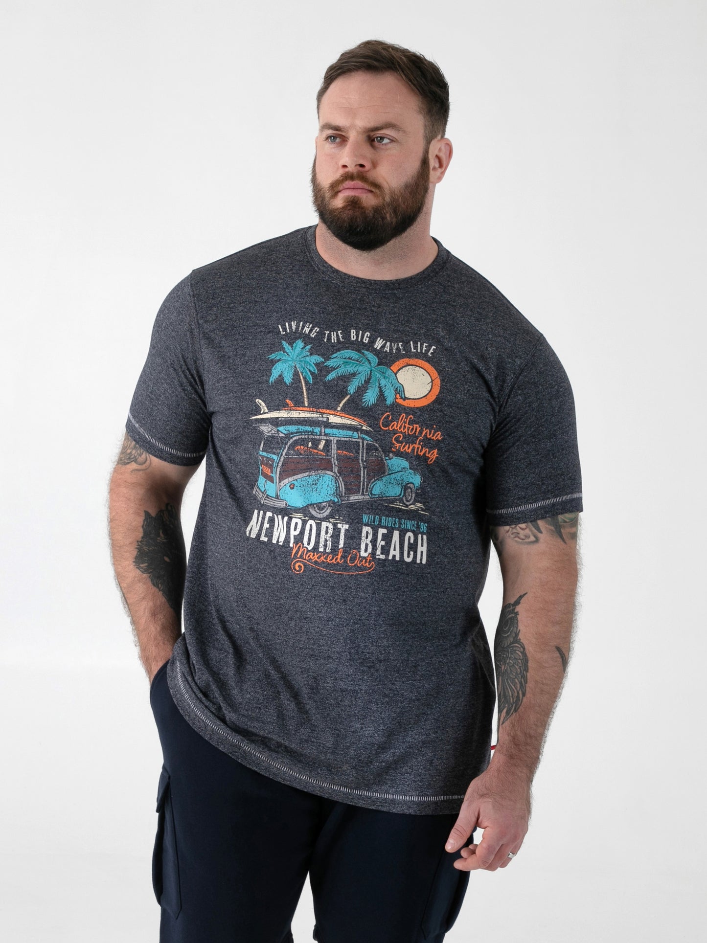 MOYLES -D555 Navy Twist Newport Beach Woody Car Printed Crew Neck T-Shirt