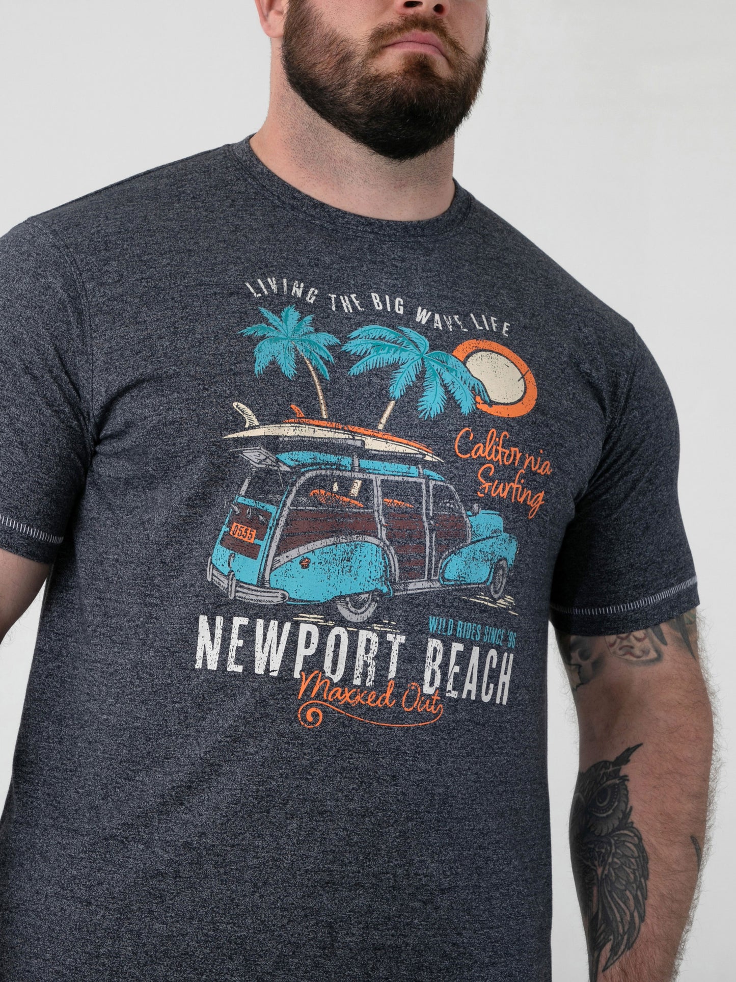 MOYLES -D555 Navy Twist Newport Beach Woody Car Printed Crew Neck T-Shirt