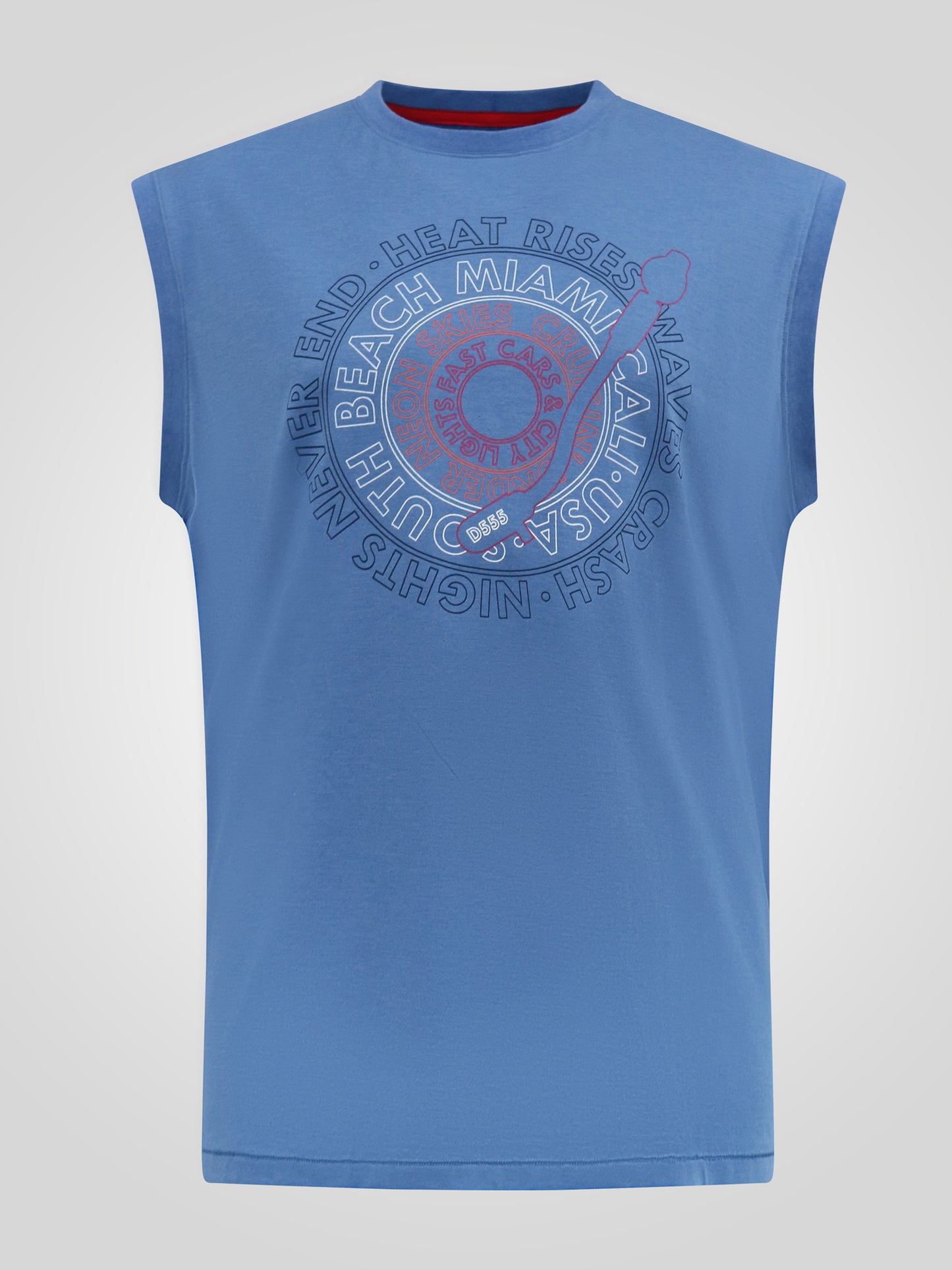 REEVES -D555 Blue Marl South Beach Miami Printed Sleeveless T-Shirt