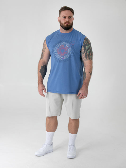 REEVES -D555 Blue Marl South Beach Miami Printed Sleeveless T-Shirt