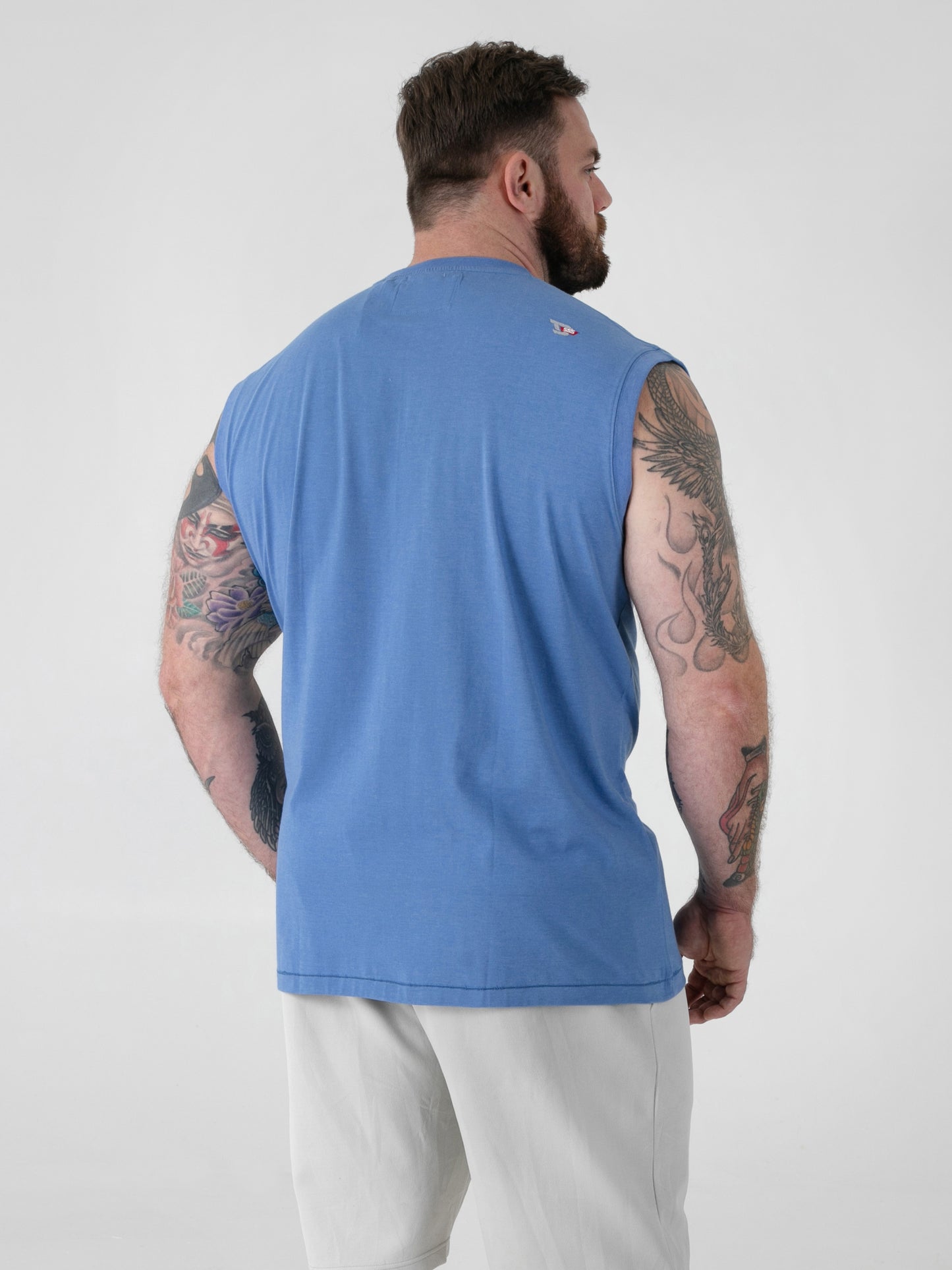 REEVES -D555 Blue Marl South Beach Miami Printed Sleeveless T-Shirt