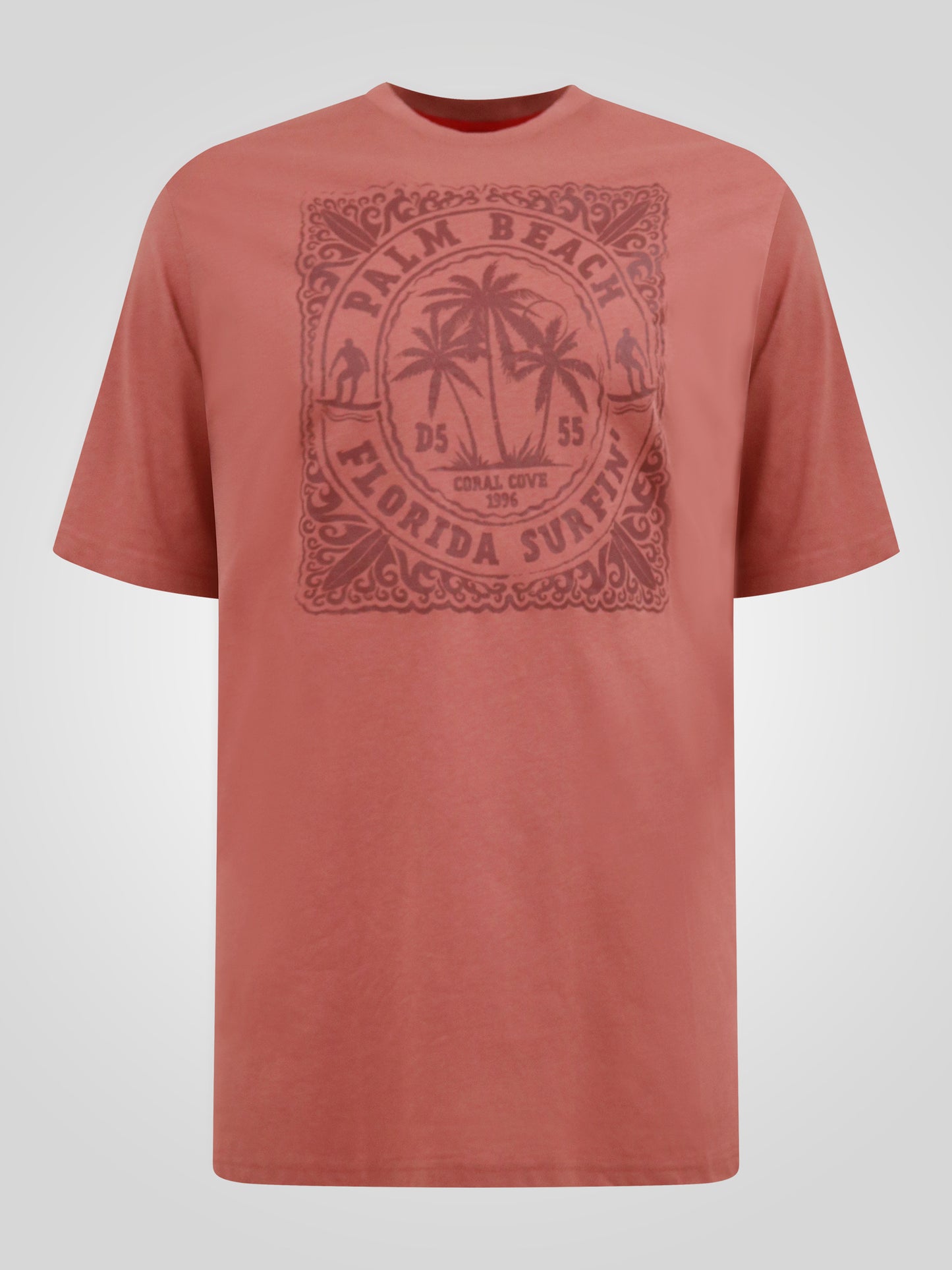 TITCHMARSH -D555 Brick Red Florida Surfin' Tonal Printed Crew Neck T-Shirt