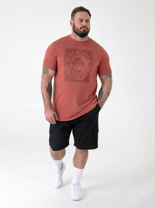 TITCHMARSH -D555 Brick Red Florida Surfin' Tonal Printed Crew Neck T-Shirt