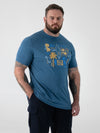 HOVELL -D555 Dark Teal Summer Beach Icon Sketches Printed Crew Neck T-Shirt