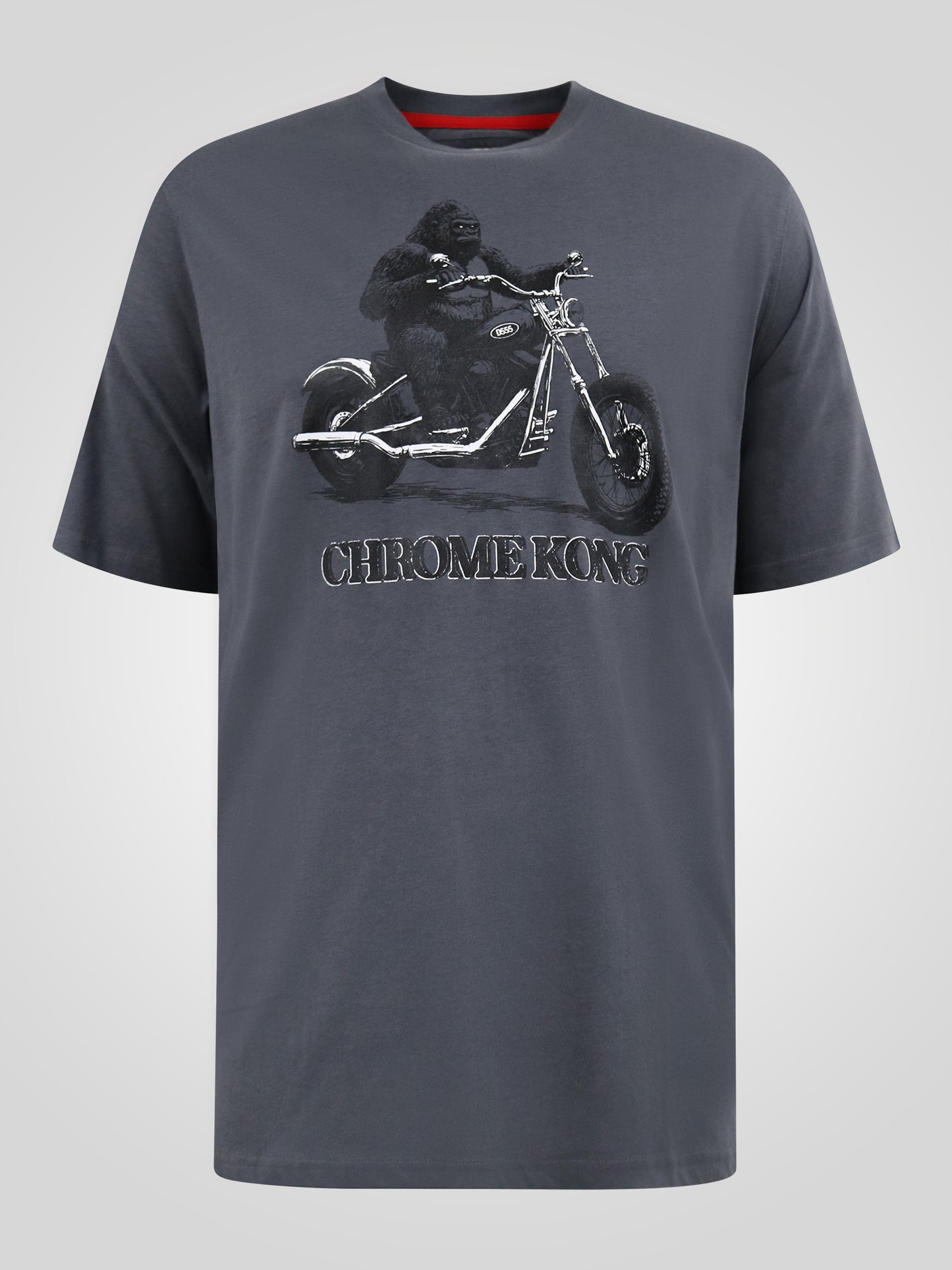 CRAIG -D555 Dark Grey Gorilla Biker Printed Crew Neck T-Shirt