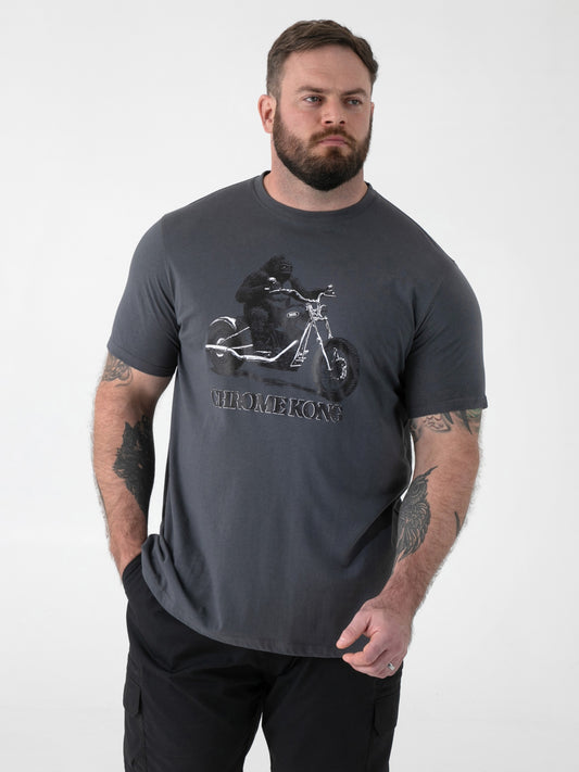 CRAIG -D555 Dark Grey Gorilla Biker Printed Crew Neck T-Shirt