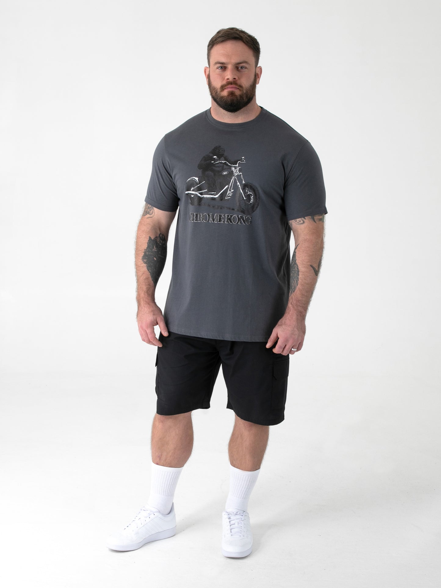 CRAIG -D555 Dark Grey Gorilla Biker Printed Crew Neck T-Shirt