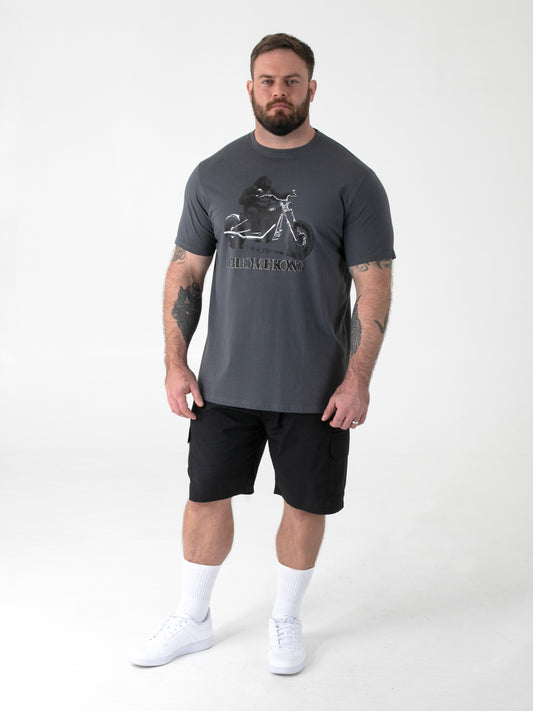 CRAIG -D555 Dark Grey Gorilla Biker Printed Crew Neck T-Shirt