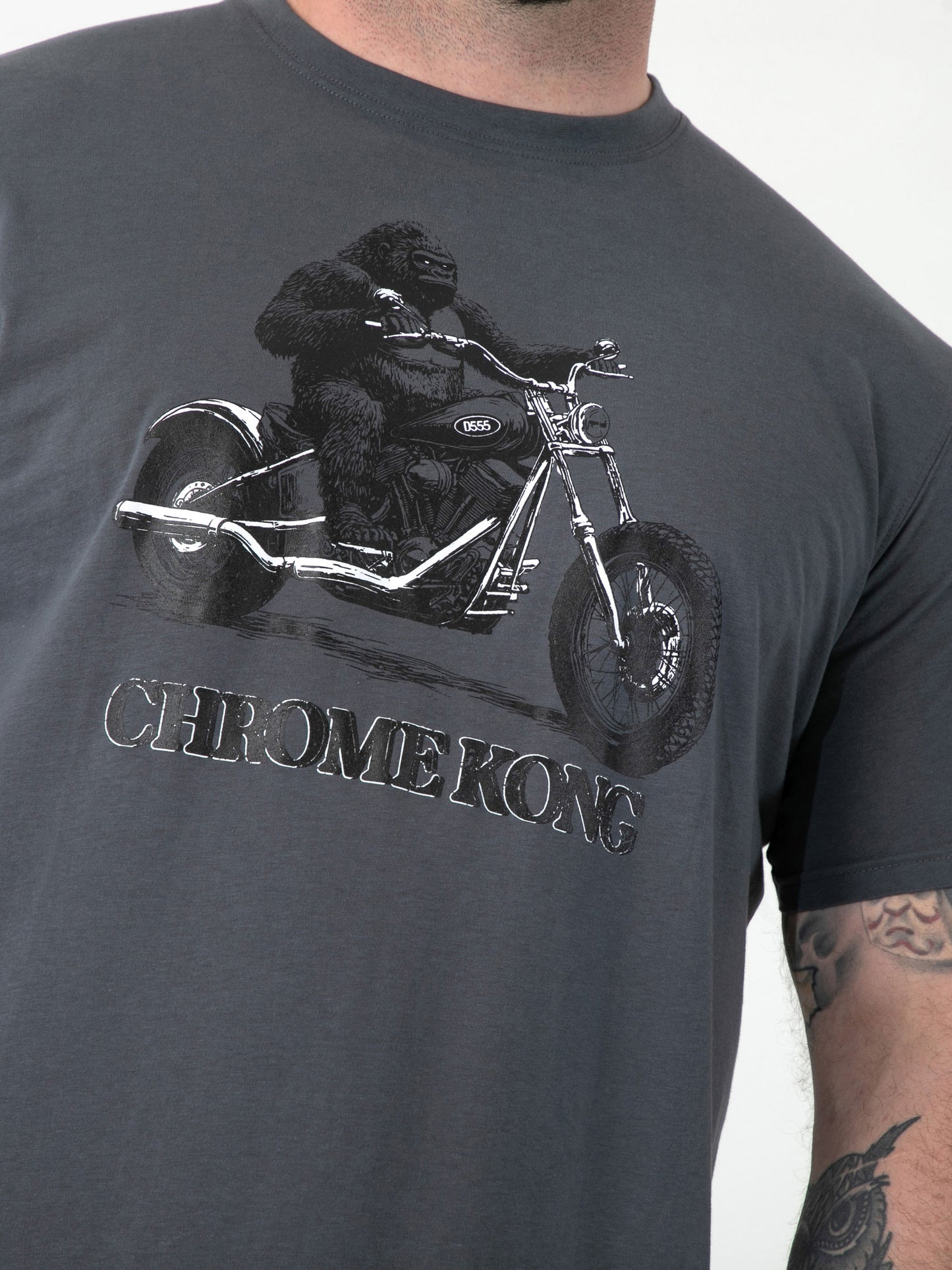 CRAIG -D555 Dark Grey Gorilla Biker Printed Crew Neck T-Shirt