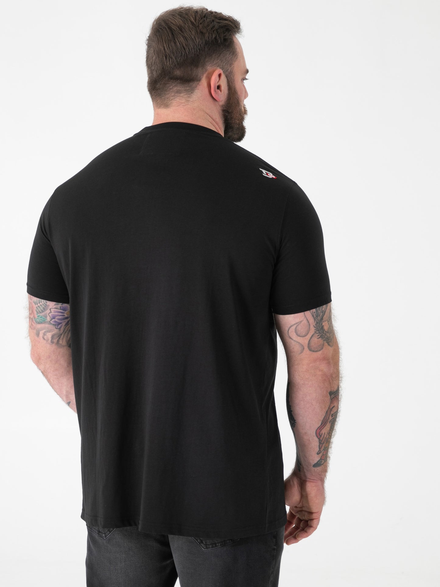 ELLIOTT -D555 Black Multi Coloured Guitar Printed Crew Neck T-Shirt